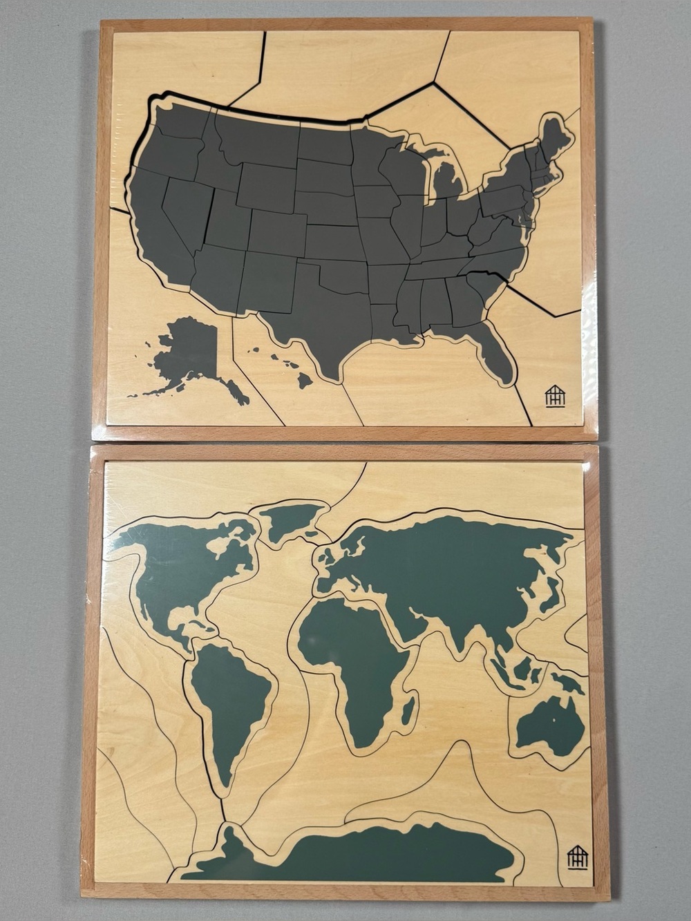 Hearth & Hand Magnolia Wood USA World Map 2pk Puzzle Set 2018 Target Exclusive